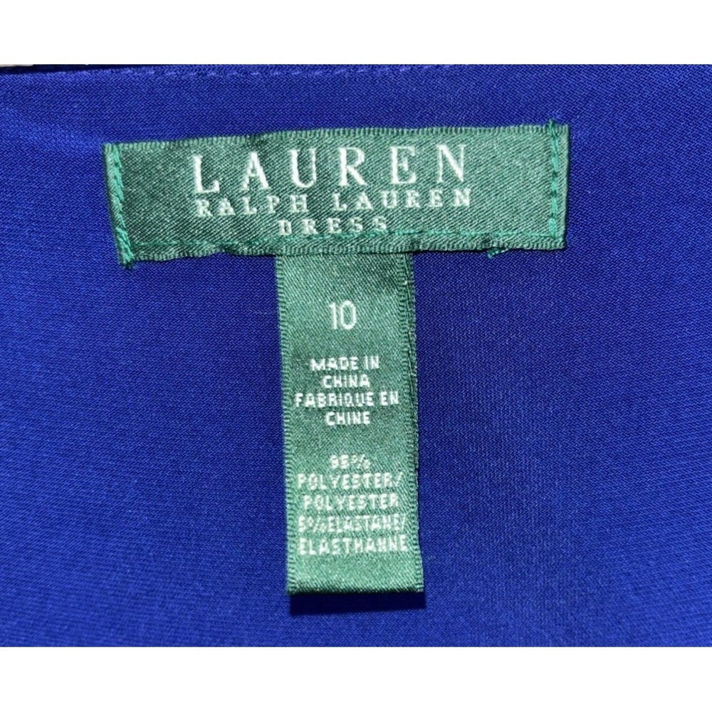Lauren Ralph Lauren 10 Ruched Side Sheath Dress Blue V-Neck Jersey Cobalt Classy - Picture 8 of 9